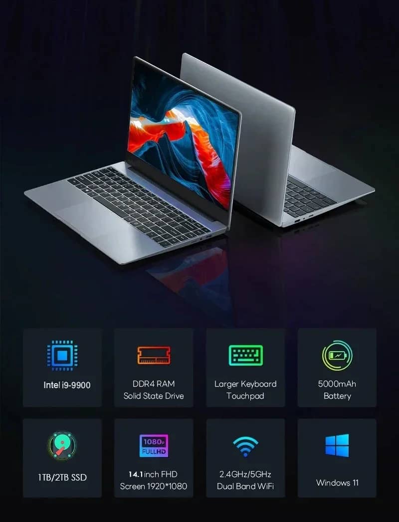 OEM 14.1" Laptop Intel Core i9-9900, 32GB RAM, 2TB SSD, Windows 11 Pro, FHD 1920×1080