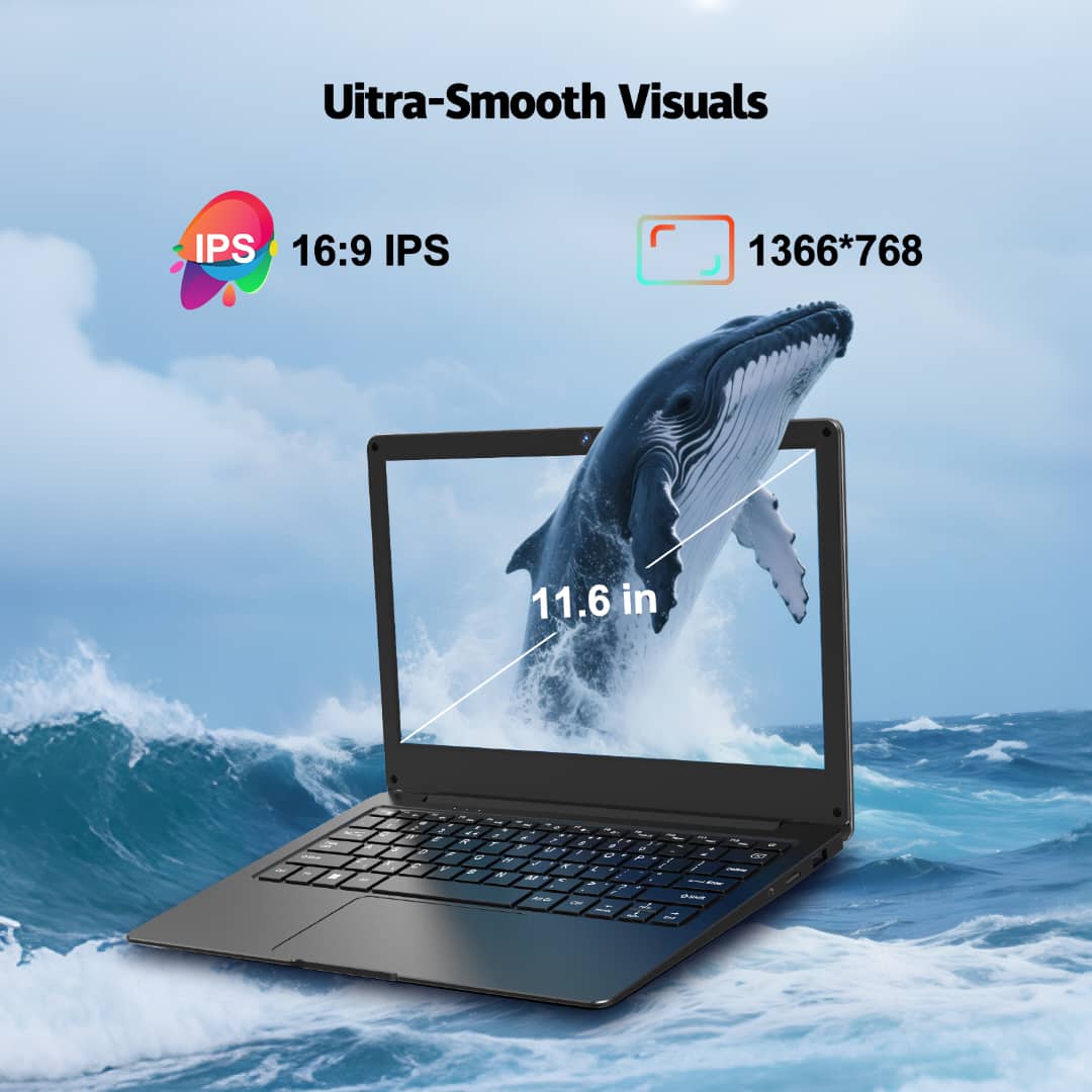 11.6" Ultra-Slim Laptop, 4GB RAM, 64GB Storage, Wi-Fi & Bluetooth, IPS Display